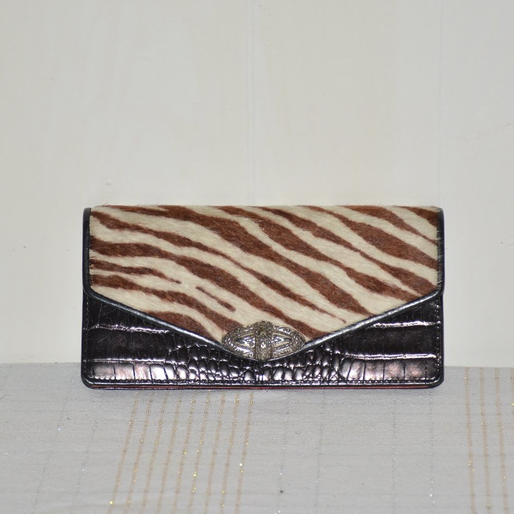 Brighton Black Leather and Cow Fur Wallet